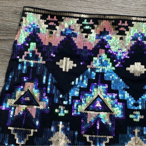 Express Southwestern Tribal Aztec Sequin Embellished Mini Skirt Above Knee XS - Picture 12 of 16